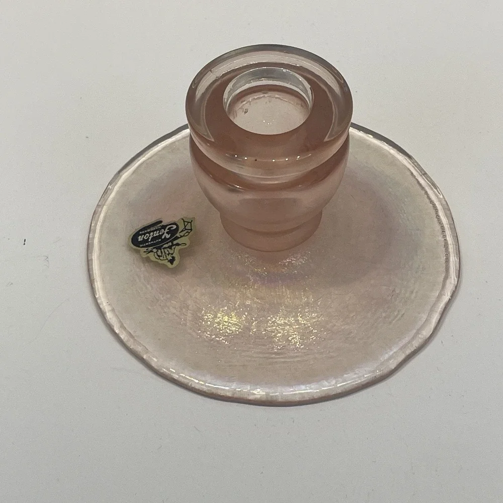 Vintage Fenton Pink Velva Rose Iridescent Glass Candlesticks Candle Holders